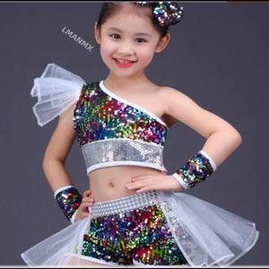 댄스 착용 소녀 재즈 댄스 스트리트 댄스 공연 의상 어린이 현대 모델 Catwalk 스팽글 의상 스커트