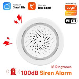 Tuya 스마트 라이프 WiFi 사이렌 알람 100dB 시끄러운 스피커 홈 보안 시스템에 대한 스트로브 라이트 경고가있는 18 벨소리