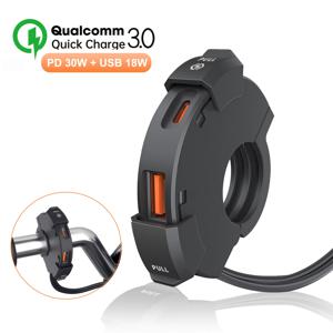 QC3.0 오토바이 USB 빠른 충전기 30W 유형 C 포트 소켓 방수 핸들 바 장착 브래킷 자전거 모토에 대 한 전화 충전기