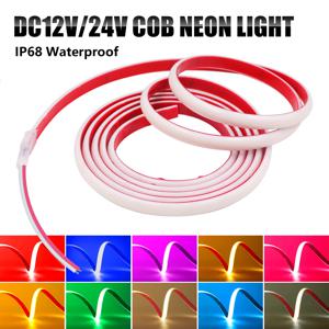 COB LED 스트립 12V 24V IP68 방수 고밀도 320LED/m 유연한 COB LED 테이프 네온 라이트 화이트 레드 그린 블루 핑크 옐로우