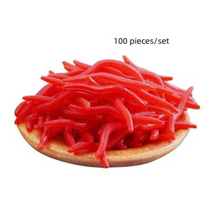100pcs 레드 웜 루어 3.5cm 실물 같은 실리카 젤 물고기 인공 레드 웜 지렁이 미끼 침수 시뮬레이션 루어 Pesca