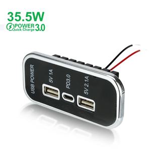 35.5W 3 포트 PD Type-C 2.1A 1A 오토바이 자동 트럭 ATV 보트 RV 버스 전원 어댑터 콘센트 12/24V 용 듀얼 USB 차량용 충전기 소켓