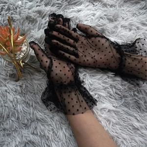 1pc 섹시한 Transparentes 도트 인쇄 블랙 화이트 메쉬 Tulle GloveSpring 여름 얇은 짧은 장갑 클럽 파티 파티 댄스 드레스 장갑
