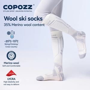 COPOZZ 메리노 울 스키 양말 남성 여성 야외 하이킹 양말 두꺼운 따뜻한 땀 빠른 건조 무릎 높은 긴 양말 스노우 보드