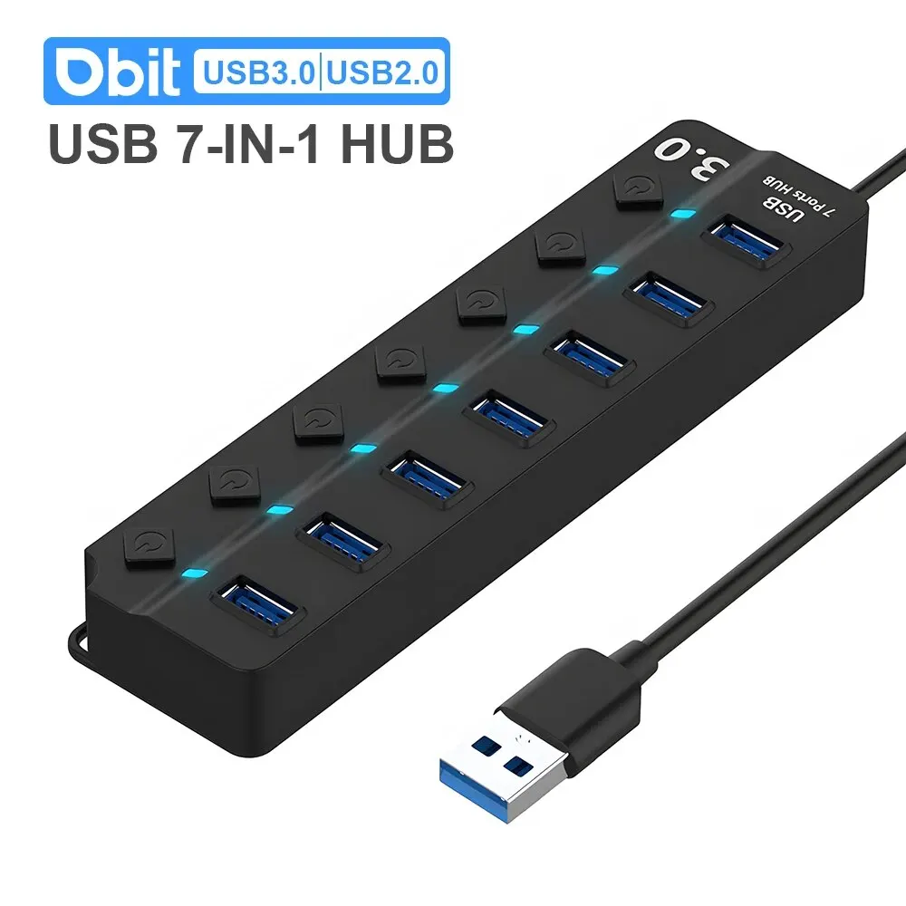 DBIT USB 허브 3.0/2.0 USB 분배기, 멀티 허브 독립 스위치 도크, 데스크탑 노트북 액세서리, 7-in-1, 30cm 케이블