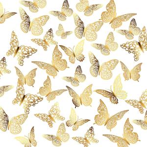 48pcs 3D 나비 벽 장식 4 스타일 3 크기, 나비 생일 파티 케이크 룸 장식에 대 한 골드 나비 장식