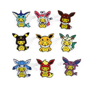 9 Pcs 패션 동물 브로치 세트 크리 에이 티브 피카추 cos Eevee 에나멜 핀 배낭 의류 액세서리 금속 배지 액세서리