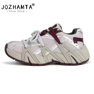 JOZHAMTA 여성용 브레스 메쉬 스니커즈, 두꺼운 힐 플랫폼 슈즈, 캐주얼 테니스 원피스, 스핑 2025, 빈티지 데일리 사이즈 35-40