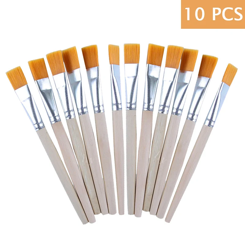 10 Pcs 나일론 헤어 페인팅 브러시 오일 수채화 물 분말 프로필렌 아크릴 나무 손잡이 페인트 브러쉬 학교 미술 공급