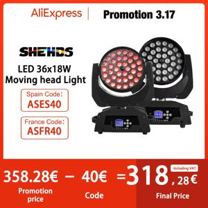 SHEHDS 2PCS 36x18W LED 워시 줌 이동 헤드 라이트 선형 조정 조광기 파티 바 웨딩 파티 콘서트