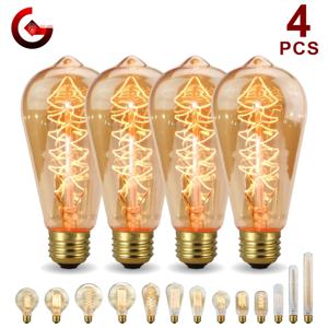 4pcs 레트로 에디슨 전구 E27 220V 40W 전구 A60 ST64 T10 T45 T185 G80 G95 필라멘트 빈티지 앰플 백열등 나선형 램프