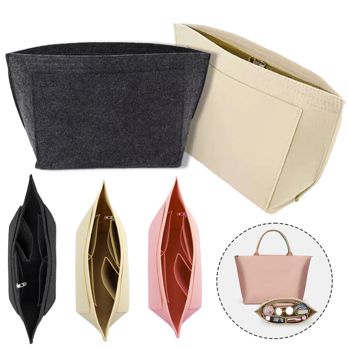인서트 안감 펠트 백은 LongChamp 토트 지지대 안감 보관 화장품 가방에 맞습니다.