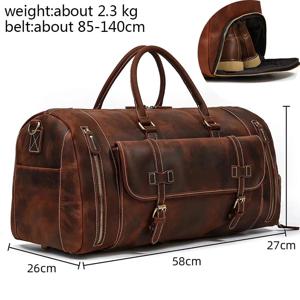 Luufan 정품 가죽 남성용 여행 가방 (신발 주머니 포함) 레트로 크레이지 호스 가죽 대용량 Luggag 가방 출장 핸드백