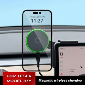 Tesla Model 3/Y/HIGHLAND 2024 LAUNCH 2025 전화 홀더 스크린 마운트 자기 무선 충전기 15W 고속 충전 BYD Atto 3