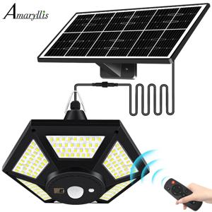 야외 태양광 펜던트 가림막 조명, 228 LED, 5 가지 모드 태양광 모션 센서 조명, 방수 원격 타이머, 헛간 가제보 차고 정원