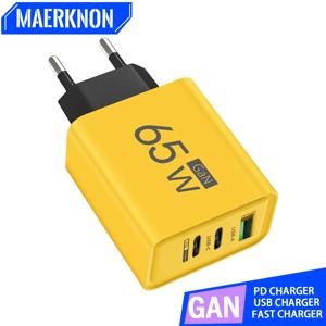 65W GaN 유형 C PD 충전기 3 포트 USB 고속 충전 핸드폰 어댑터 빠른 충전기 3.0 iPhone 16 15 Xiaomi Samsung Huawei