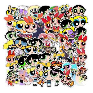 50PCS Powerpuff Girls DIY 만화 스티커 전화 트렁크 냉장고 방수 애니메이션 스티커 애니메이션 그림 이미지 장난감 스티커