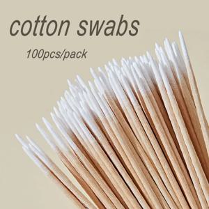 100pcs 얇은 머리 면봉 팁에 면화와 일회용 스틱 지적 나무 면봉 뷰티 메이크업 액세서리