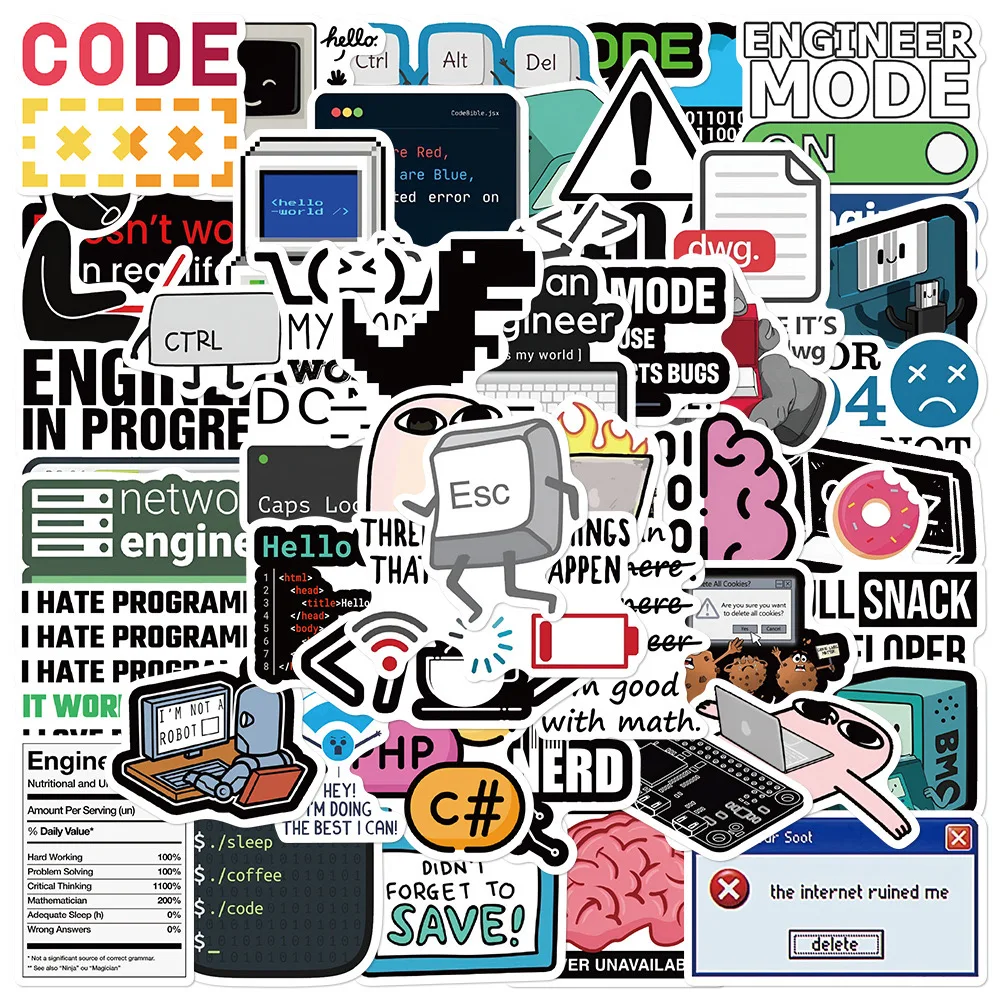10/50PCS 재미 있은 프로그래밍 Meme 스티커 Java JS Php Docker Html 클라우드 언어 데칼 컴퓨터 노트북 404 네트워크 오류 스티커