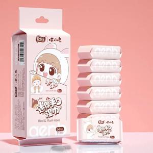 저자극성 손 및 입 물티슈, 64매 두껍고 촉촉한 천, 민감성 피부용 휴대용 여행 팩(8팩)