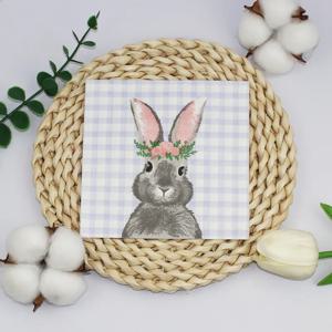 20pcs 25cm 2-Ply 부활절 토끼 요소 다채로운 냅킨 격자 무늬 사각형 냅킨 파티 장식 종이 Placemats 핑크 귀 종이