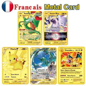 새로운 포켓 몬스터 프랑스어 카드 메탈 골드 Vmax GX 에너지 카드 Charizard Pikachu 희귀 시리즈 전투 코치 카드 어린이 장난감 Gif