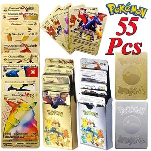 110-27Pcs 포켓몬 골드 호일 카드 Charizard VMAX GX VSTAR 카드 영어 프랑스어 독일어 스페인어 Pikachu Arceus 실버 포켓몬 카드