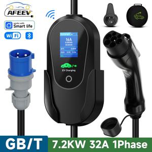 AFEEV GBT 20234 휴대용 EV 충전기 7.2KW 32A 1상 Wallbox EVSE 중국 자동차 WiFi APP 블루투스 제어용 고속 충전 케이블
