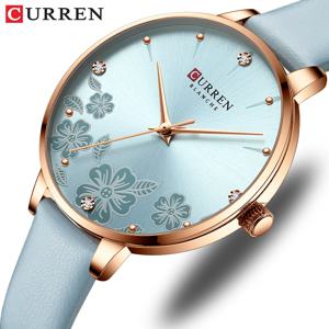 CURREN 시계 여성 브랜드 가죽 쿼츠 손목 시계 숙녀를위한 럭셔리 디자인 시계 매력 꽃 다이얼 Montre Femme