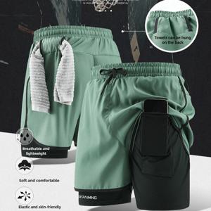 남성 러닝 반바지 체육관 스포츠 2 in 1 Camo 빠른 건조 운동 훈련 체육관 피트니스 조깅 짧은 운동복 여름 남성 운동복