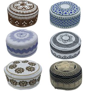 2023 새로운 이슬람기도 모자 통기성 Headware Kufi 모자 남자 이슬람 해골 모자 라마단 Eid 선물 자수 남자 모자