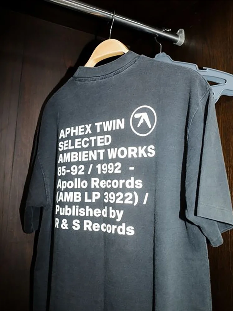남성 티셔츠 Aphex Twin Washed Black 프린트 코튼 그래픽 오버 사이즈 한국 패션 반소매 티셔츠 Y2k streetwear Clothing