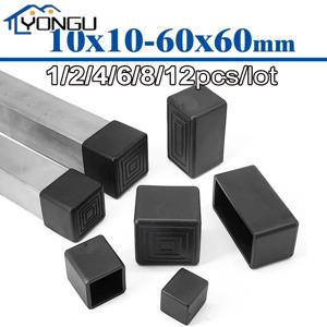 사각형/직사각형 검정색 PVC 부드러운 고무 파이프 슬리브 튜브 캡 테이블 의자 발 보호 커버 10x10mm-45x75mm