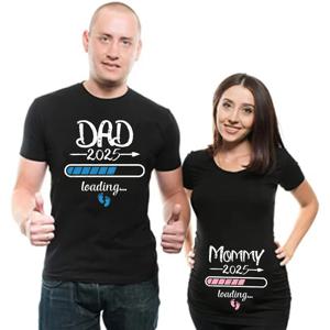 2025 새로운 귀여운 아빠 + 엄마 + 아기 인쇄 커플 출산 티셔츠 임신 발표 셔츠 커플 임신 Tshirt 옷