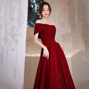 DongCMY 새로운 원 숄더 댄스 파티 드레스 보트 넥 약혼 Boho 드레스는 일반적으로 여성을위한 우아한 레드 파티 드레스를 착용합니다 2025