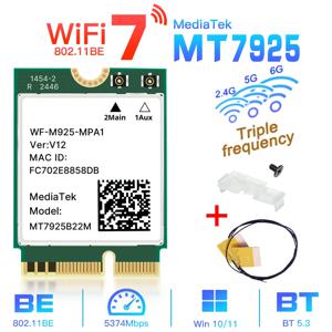 WiFi 7 MT7925 네트워크 카드 Bluetooth 5.3 M.2 NGFF 무선 어댑터 Win 10/11 용 5400Mbps 트라이 밴드 2.4G 5G 6GHz Wifi7 Lan 카드