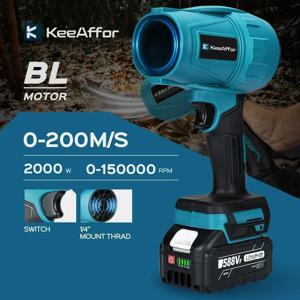 KeeAffor 브러시리스 2000W 전기 터보 송풍기 제트 팬 200 메터/초 폭력적인 자동차 건조기 Makita 18V 배터리 용 먼지 날리는 전동 공구