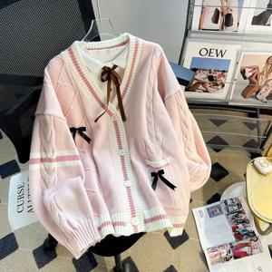 Deeptown Sweet Coquette 스웨터 카디건 여성 카와이 보우 니트 카디건 일본 프레피 스타일 로리타 니트 JK 점퍼