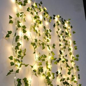LED 조명 스트링 인공 녹색 덩굴, 홈 크리스마스 웨딩 신부 정원 걸이식 녹색 식물 파티 DIY 장식, 2 미터