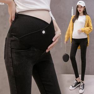 낮은 허리 여성 출산 청바지 임신 탄성 얇은 연필 피트 임신 바지 데님 스키니 바지
