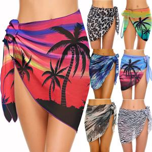 여름 여성 인쇄 짧은 Sarongs 수영복 Coverups 비치 비키니 랩 쉬어 짧은 치마 쉬폰 스카프 커버 수영복