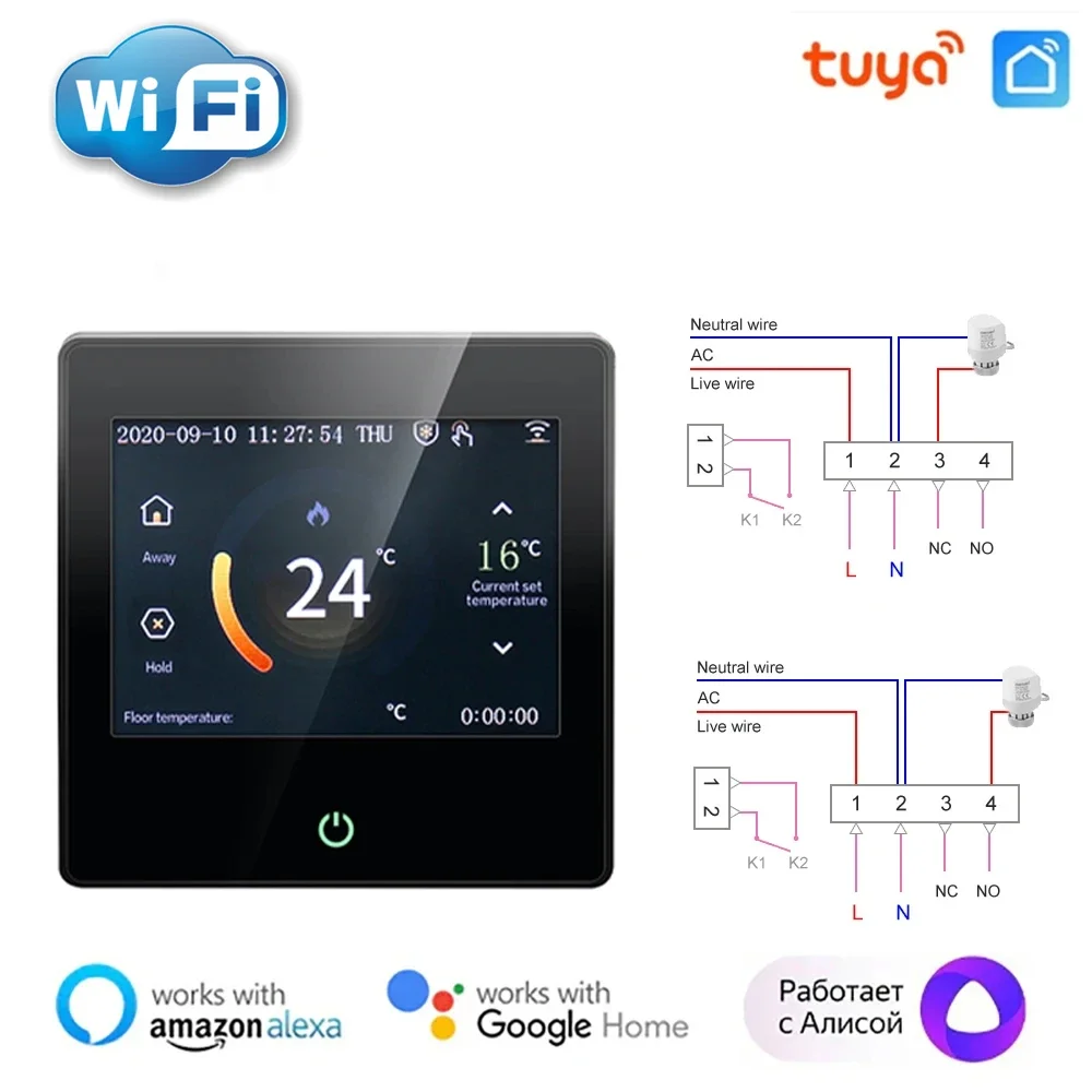 Tuya WiFi 스마트 무선 온도 조절기 컨트롤러 물/전기/보일러 난방 Yandex Alice Google Home/Alexa 용 Led 터치 스크린