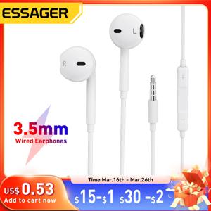 Essager 유선 헤드폰 인이어 헤드셋, 유선 이어폰, 마이크 포함, 스테레오 이어버드, 휴대폰용 스포츠 인라인 제어, 3.5mm