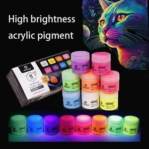 어둠 속에서 빛나는 안료 8 색 세트 20ml 수성 페인트 손으로 그린 ​​낙서 DIY 가방 신발 의류 Nightglow 안료