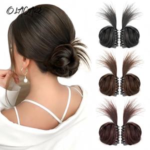 OLA Girls Curly Scrunchie Chignon 고무 밴드 브라운 블랙 합성 헤어 링 랩 지저분한 롤빵 포니 테일 스트레이트 헤어 타이