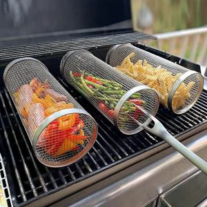 1pc 스테인레스 스틸 바베큐 케이지 그릴 케이지 야외 굽고 캠핑 그릴 액세서리 캠핑 바베큐를위한 도구 선물에 적합