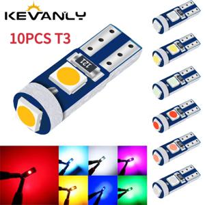 10개 T5 3SMD LED 전구 W3W W1.2W LED 캔버스 자동차 실내등 대시보드 경고등 웨지 자동차 계기판 램프 12V