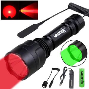 350LM 600-800 야드 범위 C8 녹색 LED 사냥 손전등 1 모드 토치 USB 충전식 랜턴 전원 배터리
