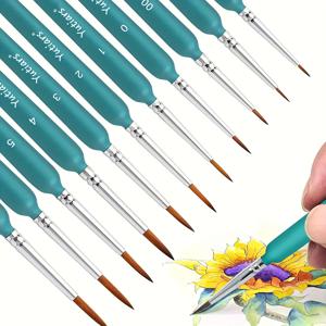 10pcs 마이크로 브러쉬 인체 공학적 손잡이, 오일, 수채화, 얼굴, 손톱, 스케일 모델 페인팅, 선 그리기로 설정된 미세한 디테일 펜촉 브러쉬