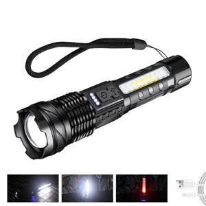 높은 강력한 전원 Led 손전등 전술 비상 스포트 라이트 텔레스코픽 줌 내장 배터리 USB 충전식 캠핑 토치